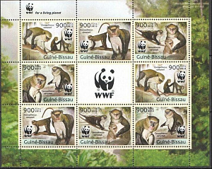 Гвинея Биссау, 2013, Обезьяны, WWF, малый лист